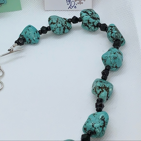 Handcrafted “Paisley” Turquoise Howlite Necklace & Earrings 925 - Picture 7 of 11